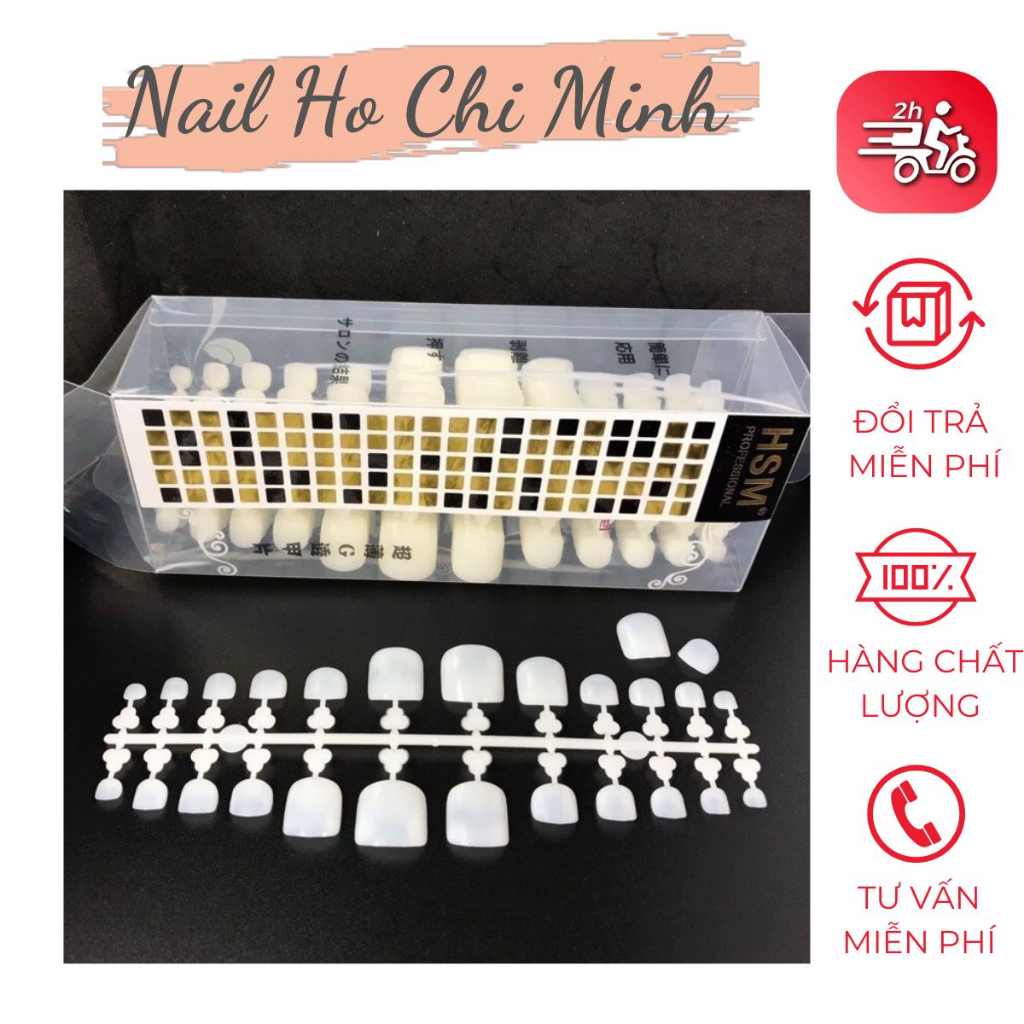 Móng úp chân HSM chính hãng phom chuẩn - Hộp 504 móng úp chân giả đủ size