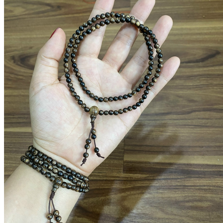 Vòng tay bằng trầm hương sánh chìm 108 hạt 4mm may mắn bình an và tài lộc-Trầm hương HỘI AN