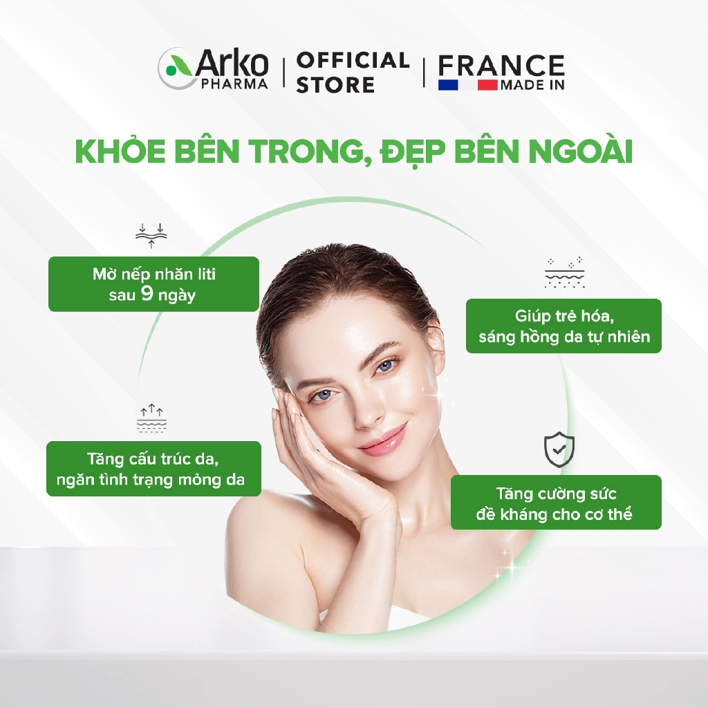 Ảnh Nước uống Collagen cô đặc 5000mg chống lão hóa, mờ nếp nhăn, sáng da Tảo nâu Arkopharma 10 ống x 25ml 3