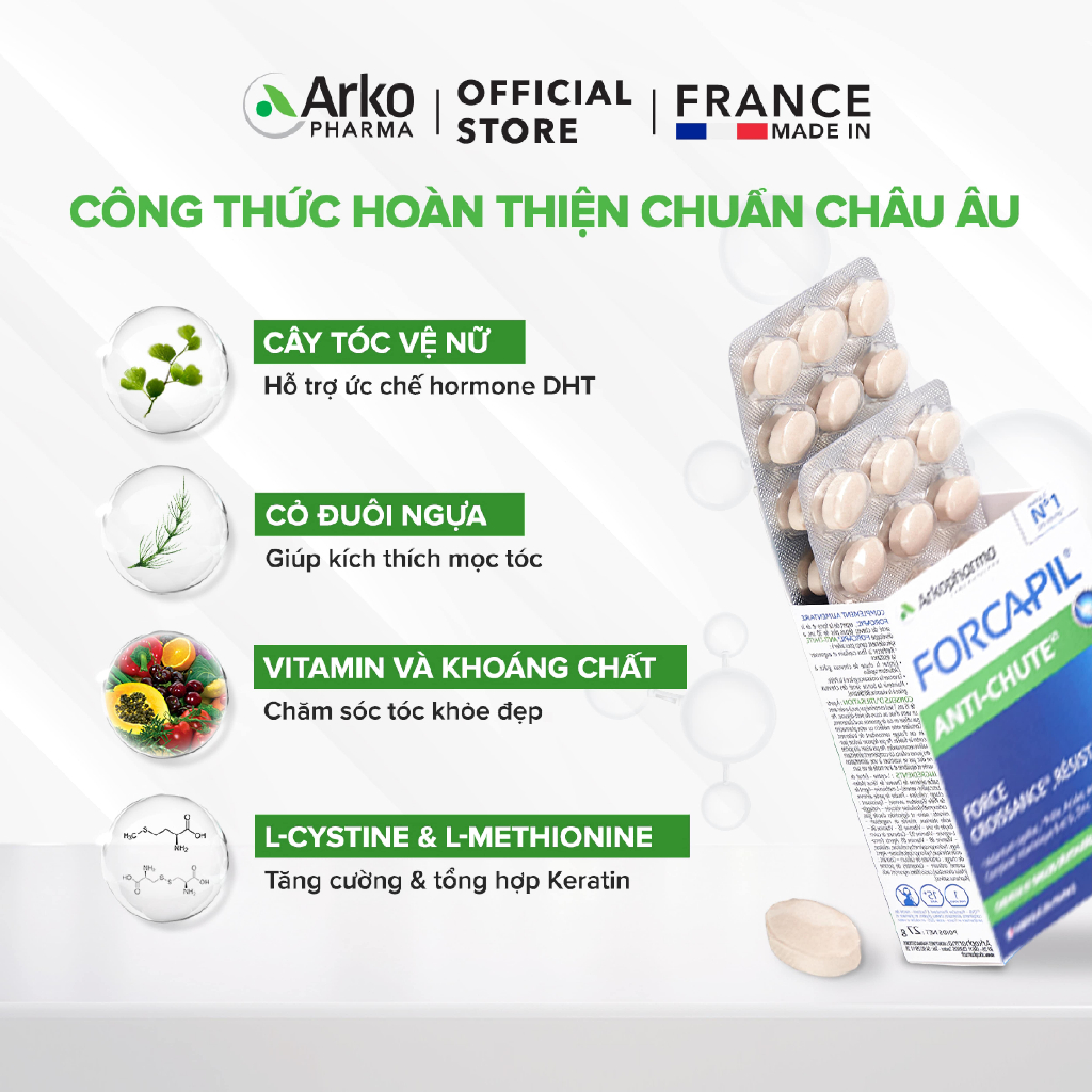 Ảnh Viên Uống Hỗ Trợ Rụng Tóc Hói Đầu, Kích Thích Mọc, Dưỡng Tóc Biotin Arkopharma Anti-chute 30 viên/hộp 3