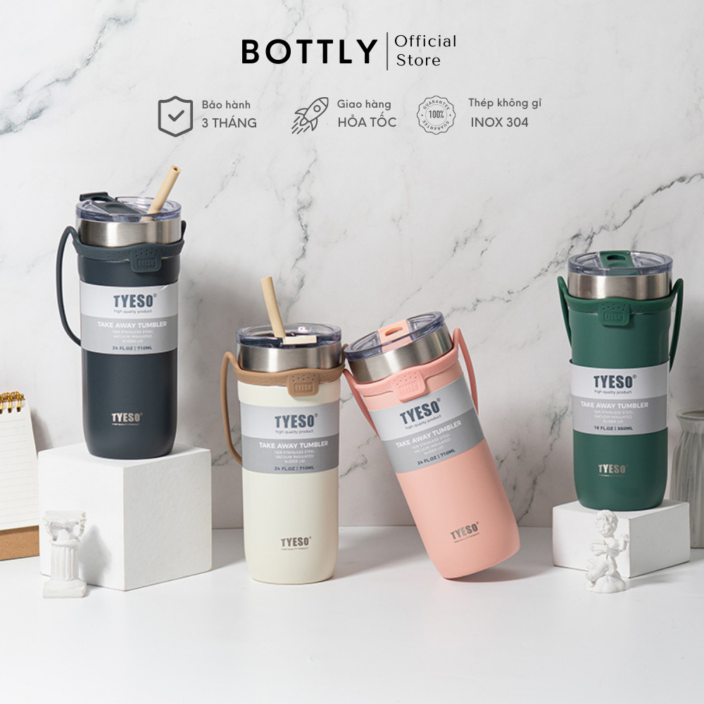 Product image Ly giữ nhiệt khắc tên TYESO Tumbler có quai xách bằng silicone và ống hút kèm theo 2