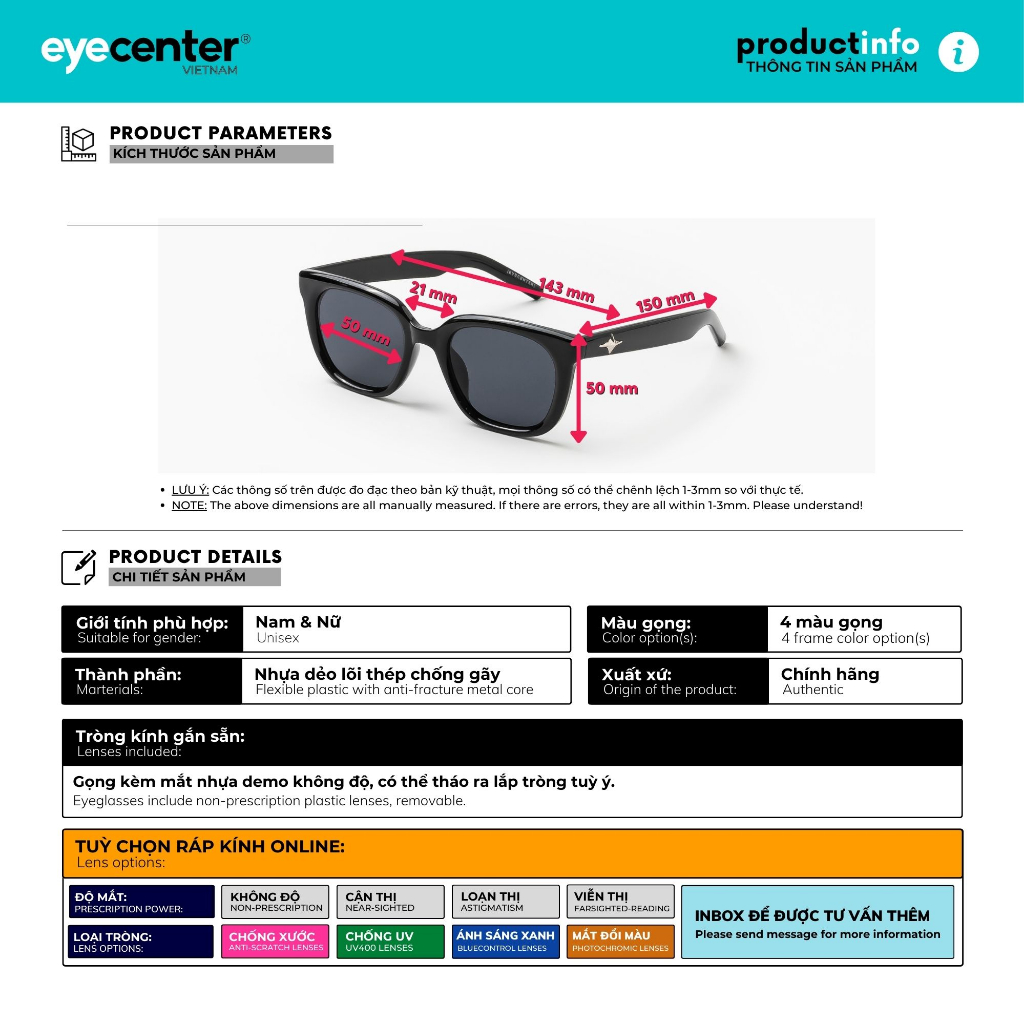 Ảnh Kính mát nam nữ chính hãng EYECENTER S58S nhựa dẻo siêu nhẹ cao cấp nhập khẩu by Eye Center Vietnam 1