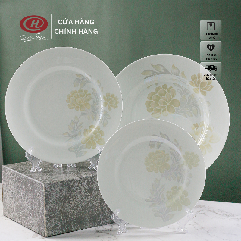[Sứ Siêu Nhẹ] Đĩa tròn cạn sứ xương hoa - Sứ Minh Châu