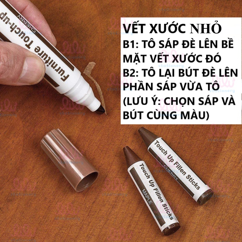 Bút vẽ gỗ và sáp gỗ để xóa vết trầy xước vẽ hoa văn che khuyết điểm trên đồ gỗ trang trí nội thất mỹ nghệ