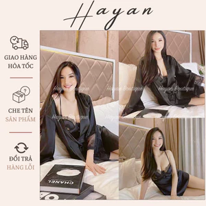 HT386 Set váy ngủ và áo choàng sexy cúp ngực kèm GỌNG, đồ ngủ lụa phối ren sang chảnh HT386 (241+53)