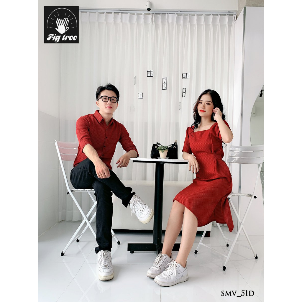 Set Sơ Mi Váy Đôi Fig Tree Caro Đỏ Nhí Mã 51D Hàng Thời Trang Thiết Kế Cao Cấp Kèm Cận Cảnh