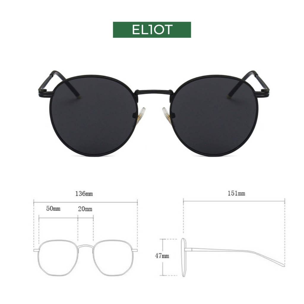 Kính râm mắt tròn ELIOT tròng kính chống tia UV400 kiểu dáng thời trang phù hợp cả nam và nữ 915