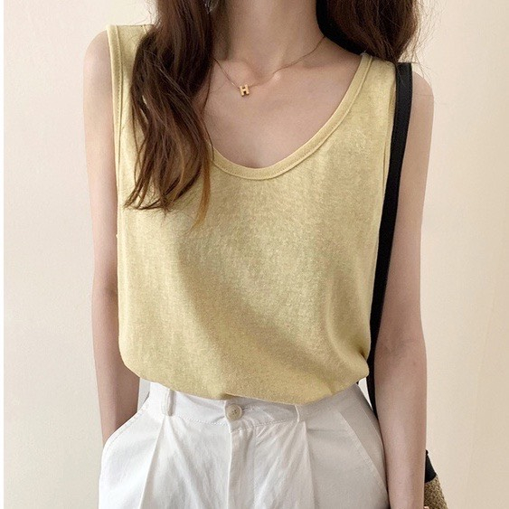 Áo sát nách, áo hai dây nữ chất thun giấy, cotton xược JULY- áo ba lỗ nữ phong cách Hàn Quốc, Áo thun cổ tim