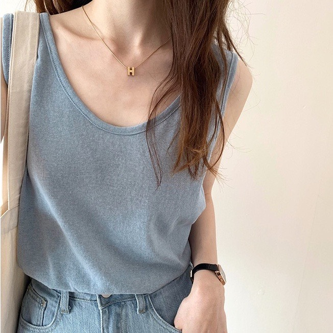 Áo sát nách, áo hai dây nữ chất thun giấy, cotton xược JULY- áo ba lỗ nữ phong cách Hàn Quốc, Áo thun cổ tim