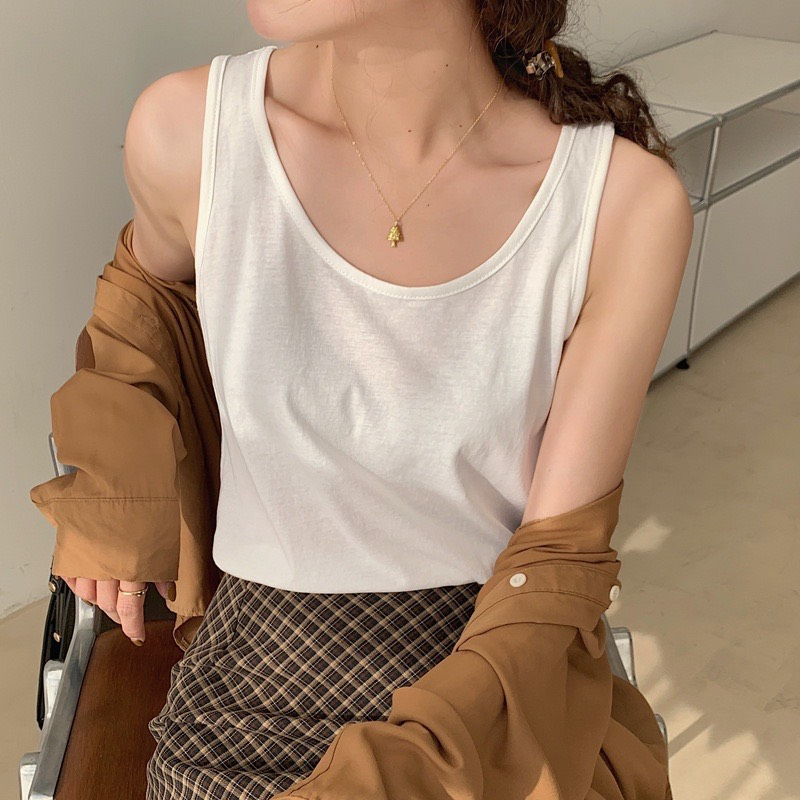Áo sát nách, áo hai dây nữ chất thun giấy, cotton xược JULY- áo ba lỗ nữ phong cách Hàn Quốc, Áo thun cổ tim