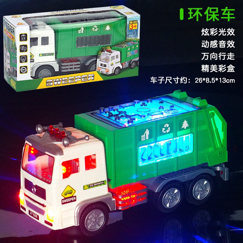 Đồ chơi ô tô cho bé trai tải chở rác  6 bánh có đèn 3D dùng pin có nhạc JY686,đồ chơi cho bé trai