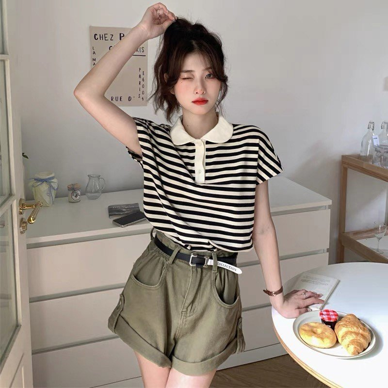 Áo thun nữ cổ sen JULY, Áo thun polo nữ chất cotton 100%