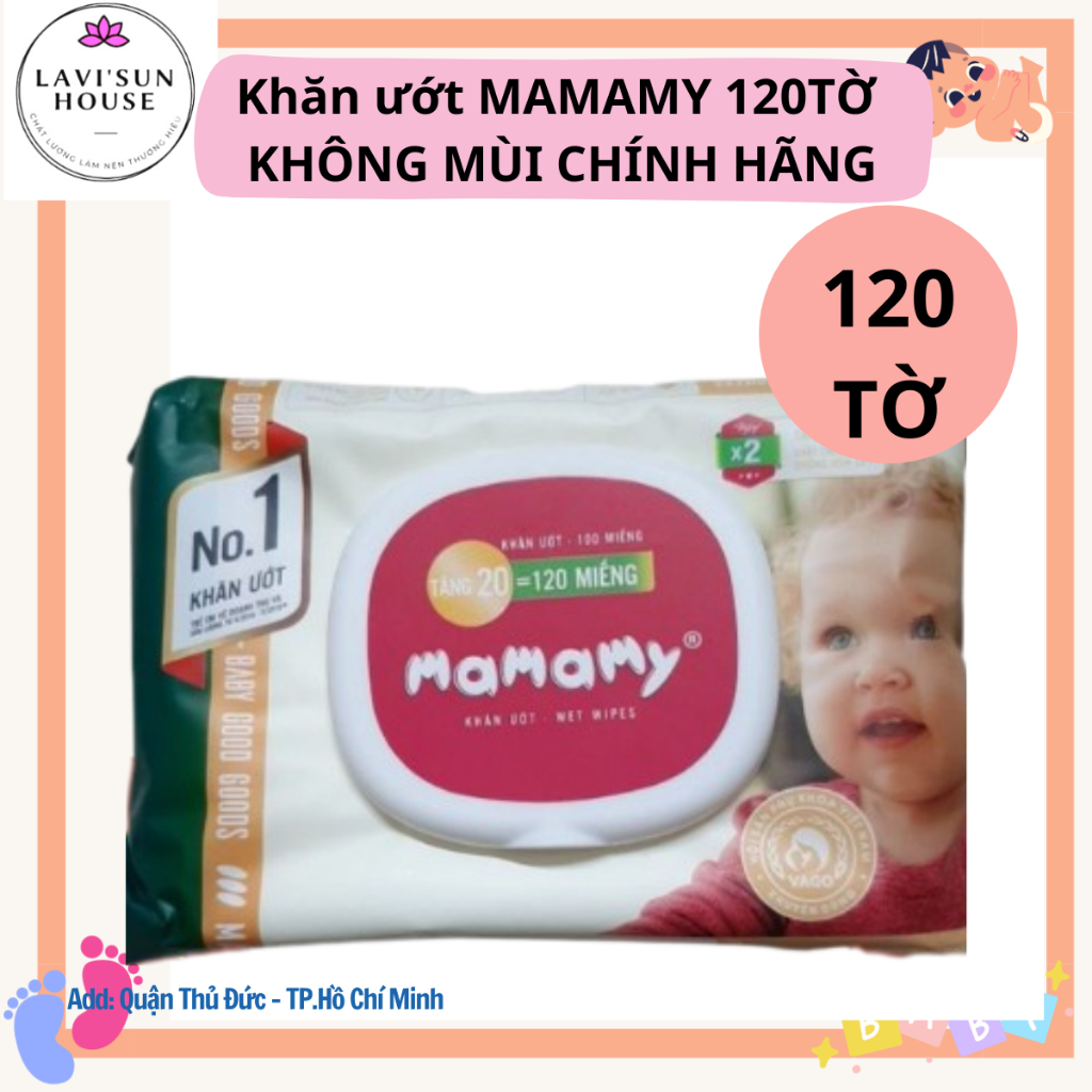 [120 TỜ]Khăn giấy ướt 120 tờ MAMAMY không mùi chính hãng ngừa hăm và ...