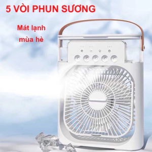 Quạt Điều Hòa Phun Sương Hơi Nước Mini Để Bàn 3 Chế Độ Tích Hợp Led, Quạt 5 Lỗ