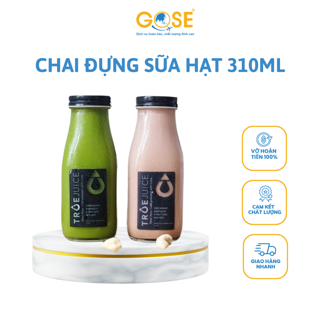 Ảnh Chai lọ thủy tinh đựng sữa hạt 310ml GOSE nắp nhôm đựng trà sinh tố nước ép 1