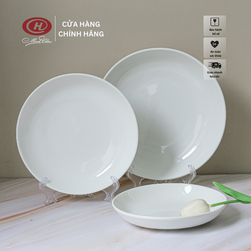 Đĩa Sứ Sâu Lòng Trắng Trơn kiểu Hàn Quốc - Sứ Minh Châu