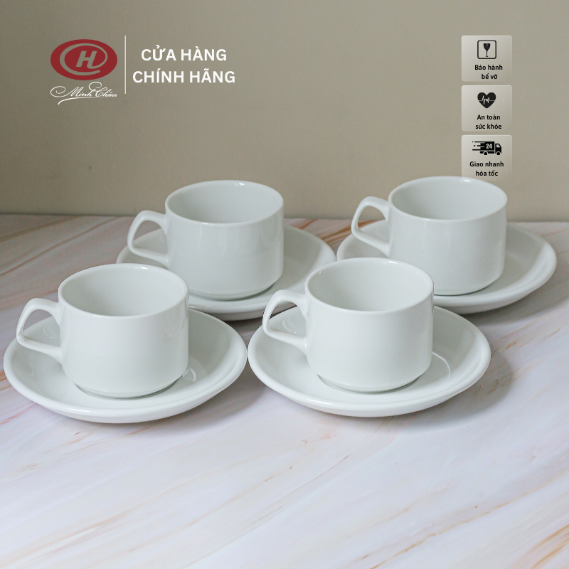 Bộ Tách Cafe và Đĩa Lót Tách Trắng Trơn - Sứ Minh Châu