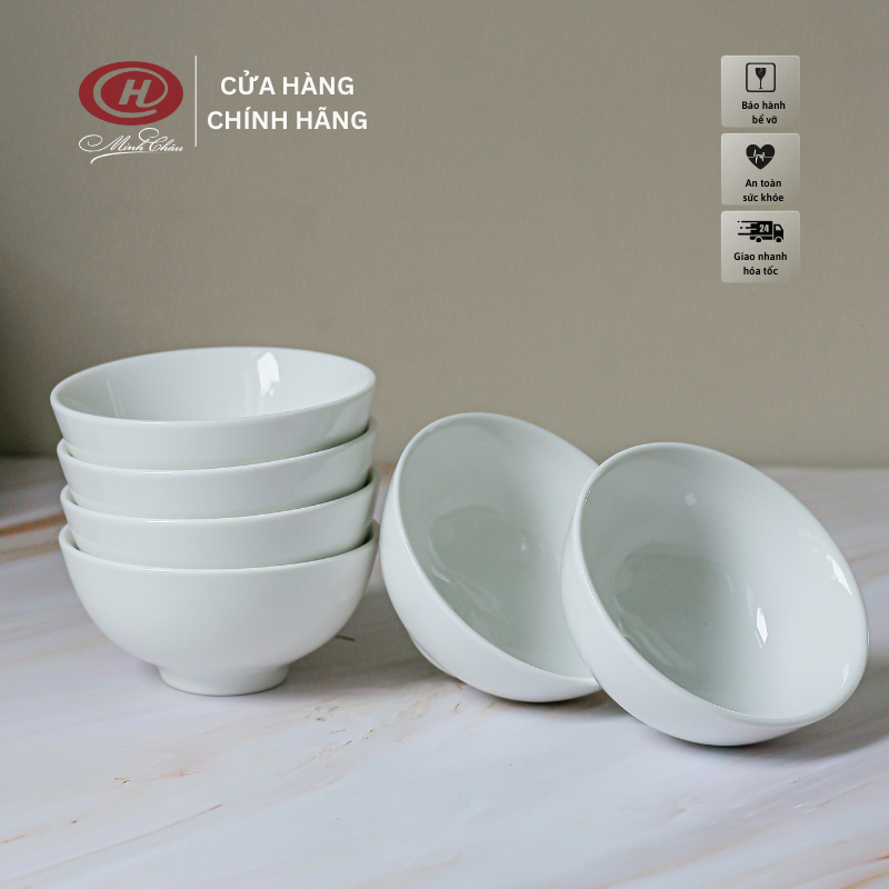 BỘ 6 BÁT CHẤM TRẮNG NHỎ TRƠN C03 - Sứ Minh Châu