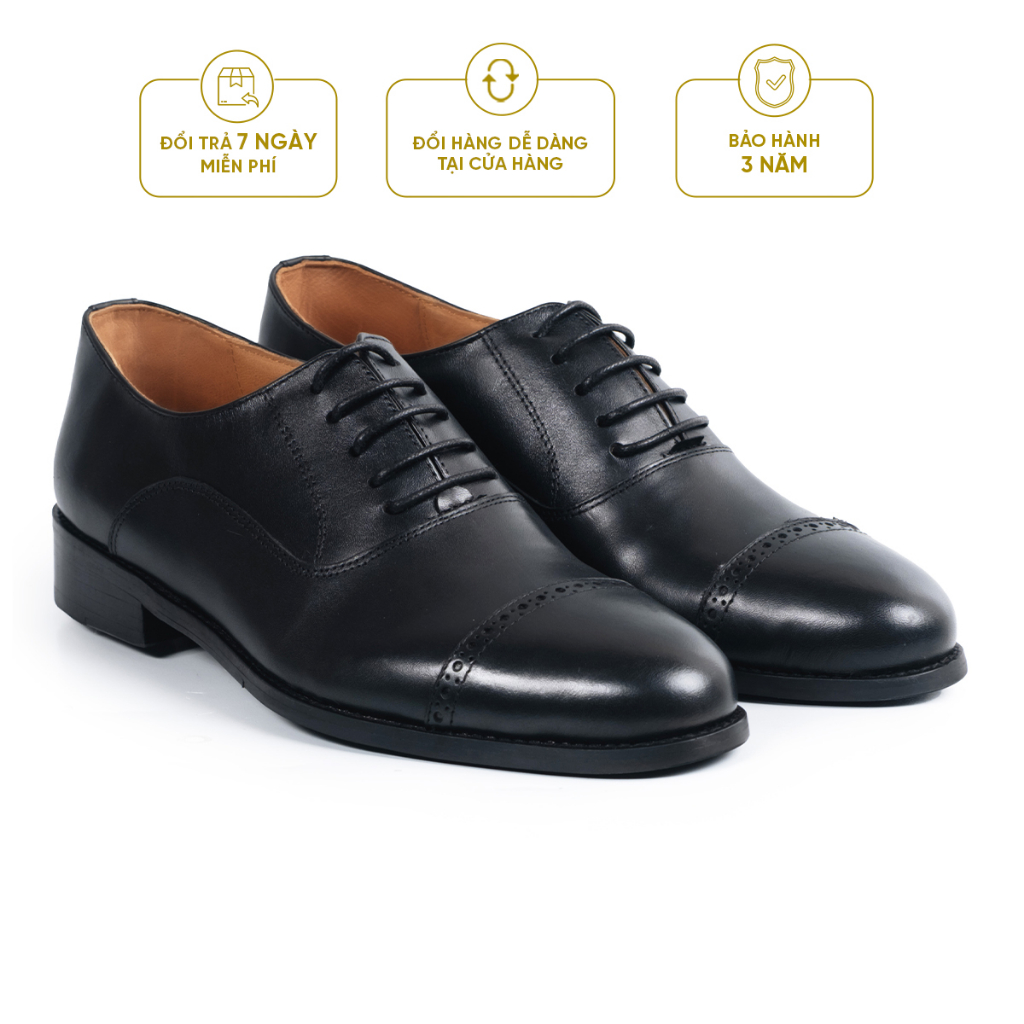 Giày Tây Cao Cấp CHARLES CAPTOE OXFORD - OF02 - Da Bò Ý Lót Trong Da Bò Mộc - Thương hiệu Be Classy