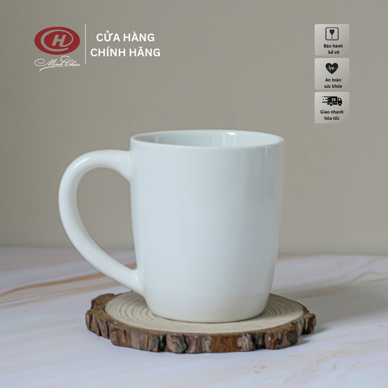 Cốc Nước Sứ Trắng Trơn Có Quai 280ml - Sứ Minh Châu - CN04 - Vỡ 1 Đổi 1