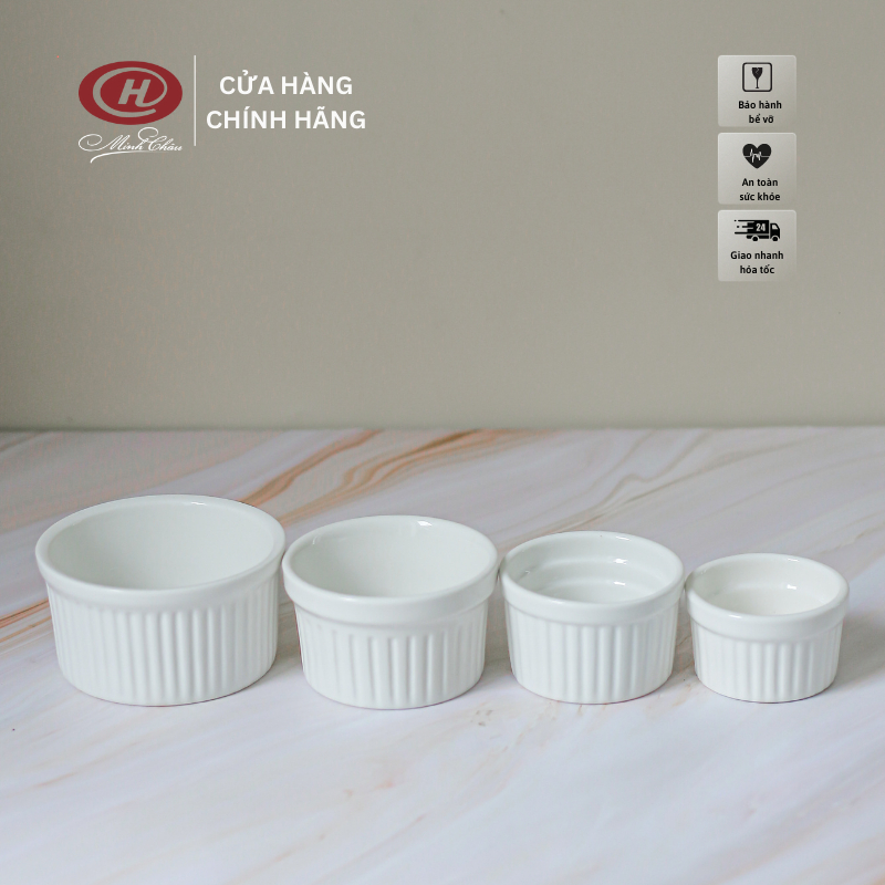 Khuôn làm bánh ramekin sứ trắng trơn - Khuôn bánh caramen dày dặn giữ nhiệt đường kính 5.5cm 6.5cm 8cm 9cm - Vỡ 1 đổi 1