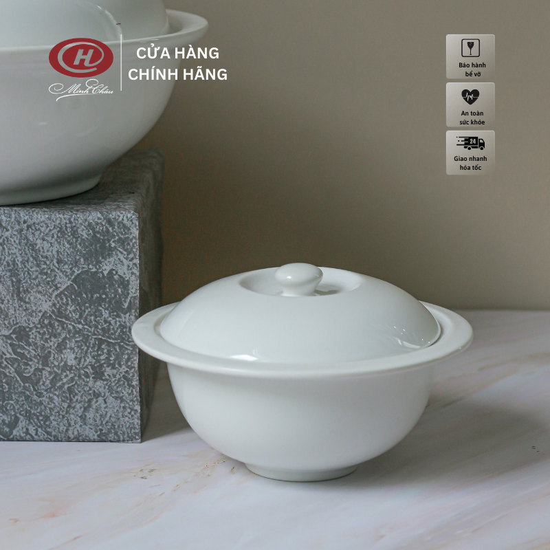 Thố Chưng Yến Trắng Trơn 320ml - LC14 - Sứ Minh Châu - Vỡ 1 Đổi 1