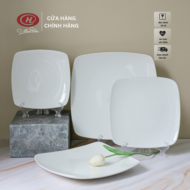 Đĩa Vuông Trắng Trơn - Kích Thước 18cm 21cm 25cm 28cm - Sứ Minh Châu