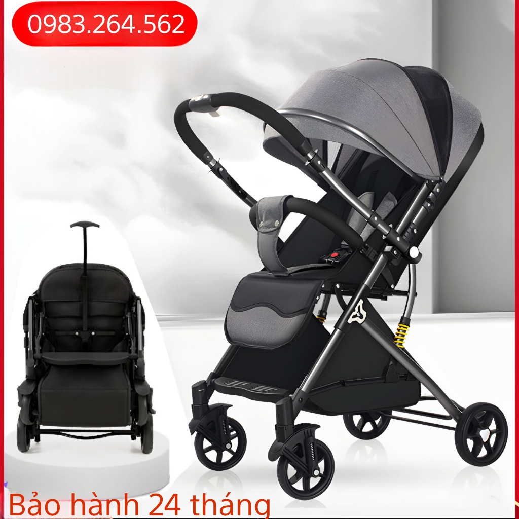 Xe đẩy 2 chiều 3 tư thế. Xe đẩy gấp gọn đi du lịch có mái che, bánh xe ...