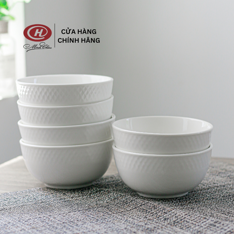 Bộ Bát Cơm Viền Sần Trắng Trơn - Sứ Minh Châu