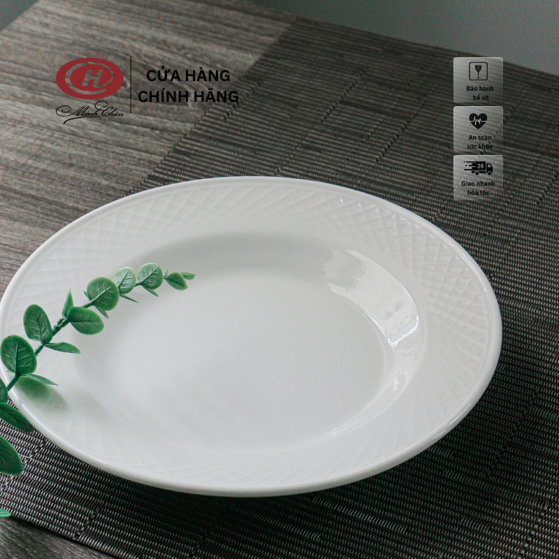 Đĩa Sâu Lòng Viền Sần Phong Cách Nhật Bản - Sứ Minh Châu - Vỡ 1 Đổi 1