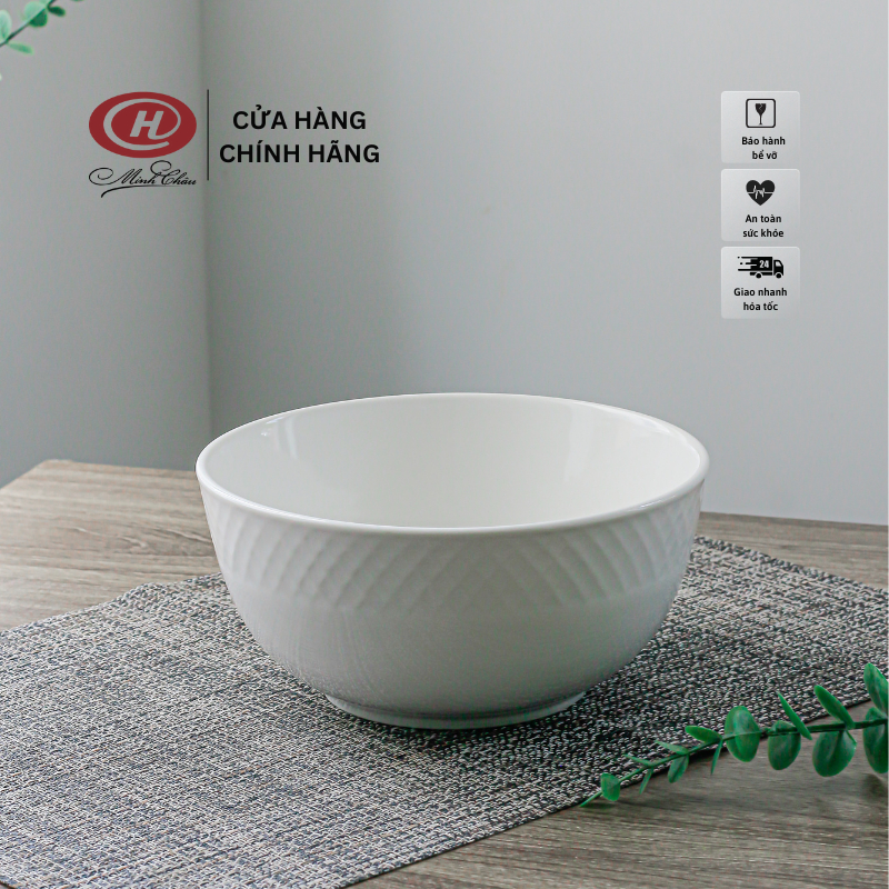 Bát Cơm Viền Sần Trắng Trơn Phong Cách Nhật Bản - Sứ Minh Châu - Vỡ 1 Đổi 1