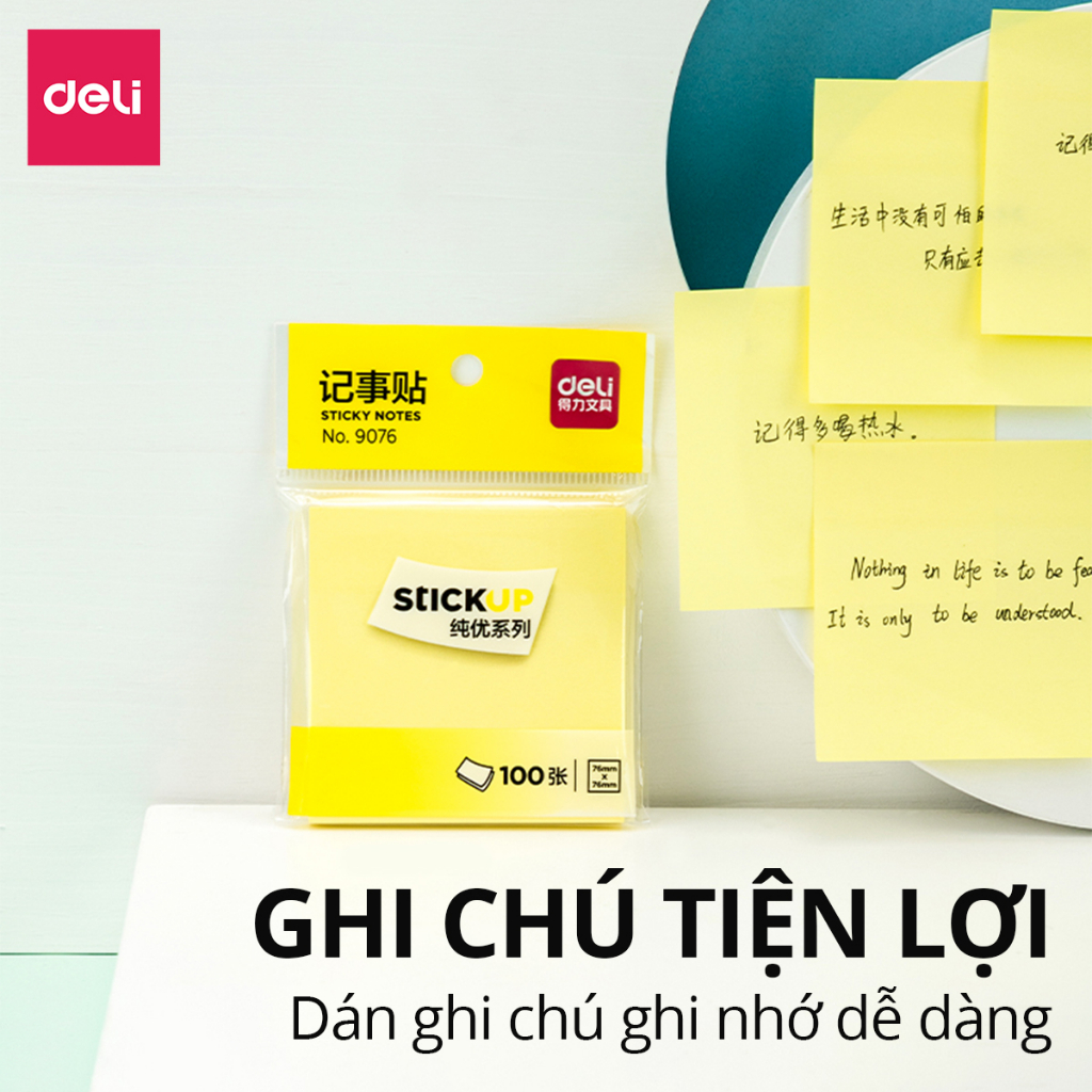 Set 100 Giấy Note Ghi Chú, Giấy Nhớ Hình Vuông Dán Vàng Deli Giấy Ghi Chú Loại Chất Lượng Cao Tiện Lợi Học Sinh