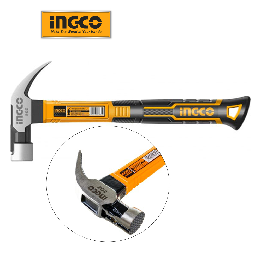 Búa nhổ đinh / búa đóng đinh chống trượt thép carbon đầu nặng 220g INGCO HCHD0086 dài búa 28.7cm