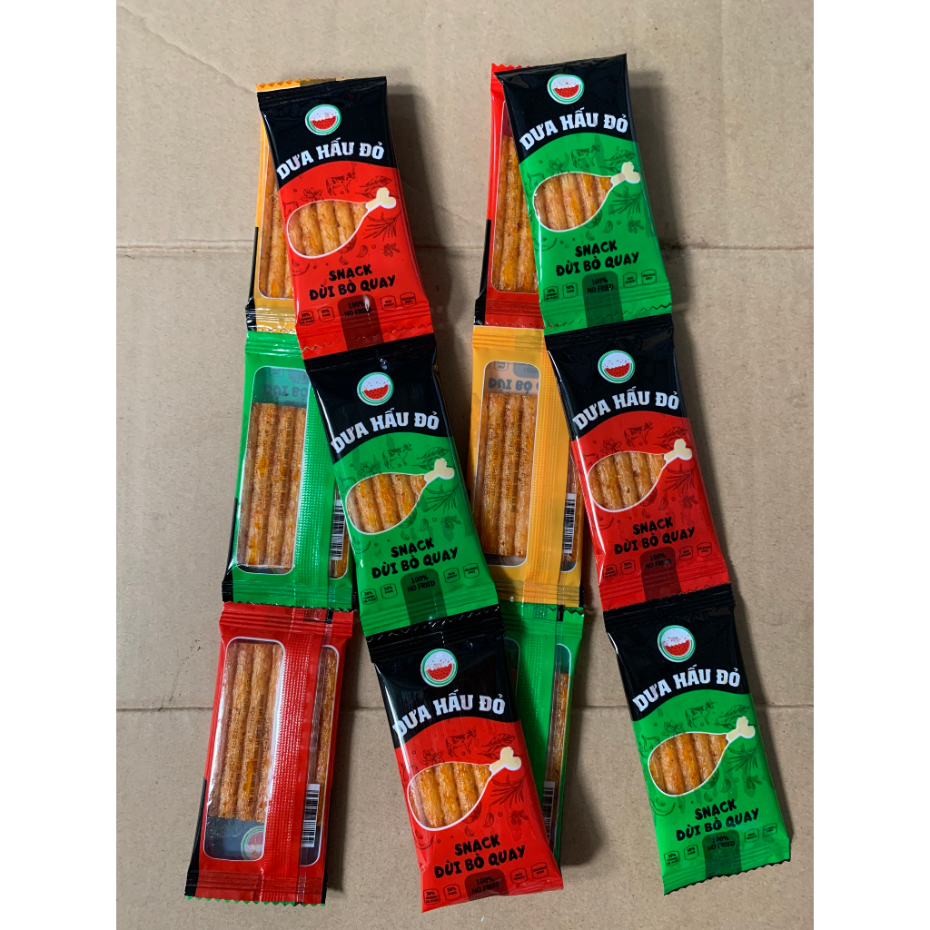 Bịch 60 Gói Đùi Bò Quay Snack Ăn Vặt Dưa Hấu Đỏ, Snack cay xé miếng