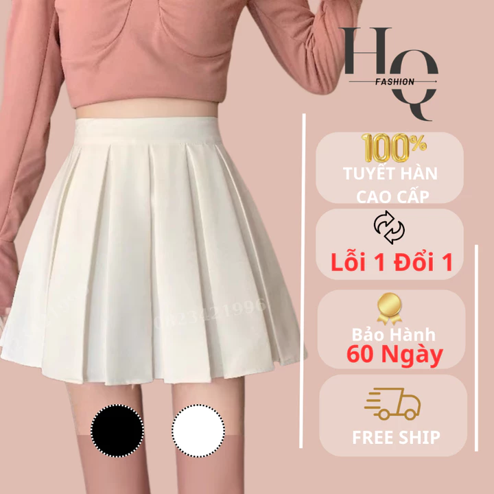 Chân Váy Xếp Ly Xoè Chữ A Váy Ngắn Midi Cao Cấp,Chân Váy Công Sở,Tennis Đẹp Hàn Quốc Ly Úp Đen,Trắng-822HQ