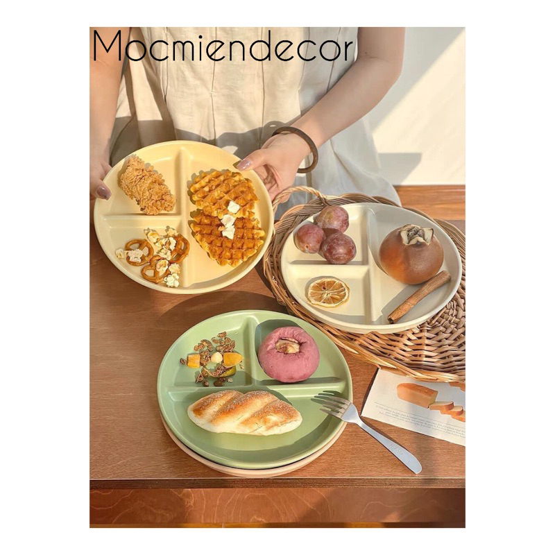 Đĩa chia ngăn gốm sứ hình tròn màu pastel | Shopee Vi…