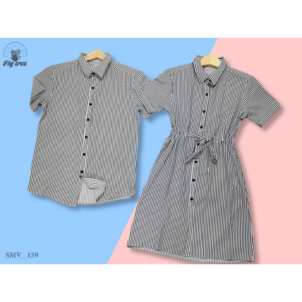 Set Sơ Mi Váy Đôi Fig Tree Sọc Đứng Trắng Đen Cho Couple Đi Chơi, Dạo Phố, Du Lịch, Có Size, Ms 159