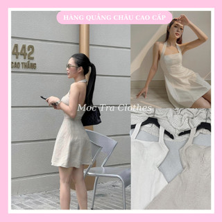 Đầm xòe cổ yếm Quảng Châu thiết kế cup ngực tiểu thư, Váy dự tiệc nữ xòe ngắn vintage trẻ trung