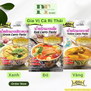 Gia vị cà ri Thái gói 50gr hiệu Lobo. Cà ri Xanh Đỏ Vàng. Thai Curry Paste Red Yellow Green --> GÓI