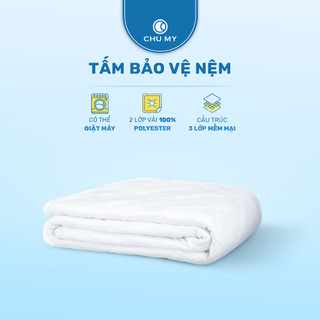 Tấm bảo vệ nệm CHU MY 100% polyester, 3 lớp chần bông kiểu ô vuông, hạn chế thấm nước và bụi bẩn