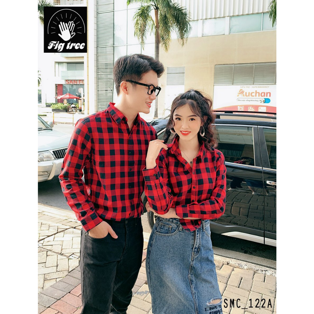 Áo Sơ Mi Cặp Fig Tree Caro Đỏ Đen Cá Tính Cho Couple (Mã 122A)