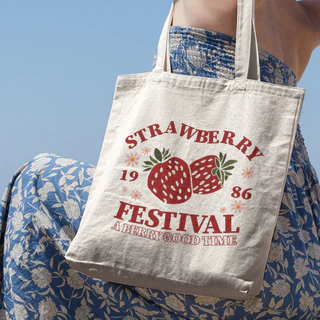 Túi Tote Vải Canvas Hình Quả Dâu Strawberry Y2k
