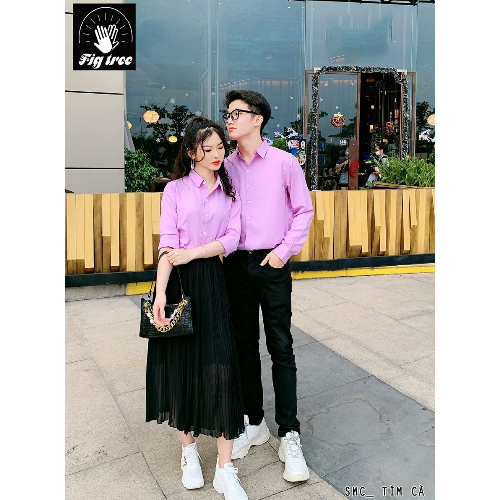 Combo Áo Sơ Mi Gia Đình Fig Tree Màu Tím Ngọt ngào, Set gia đinh đi tiệc siêu xinh