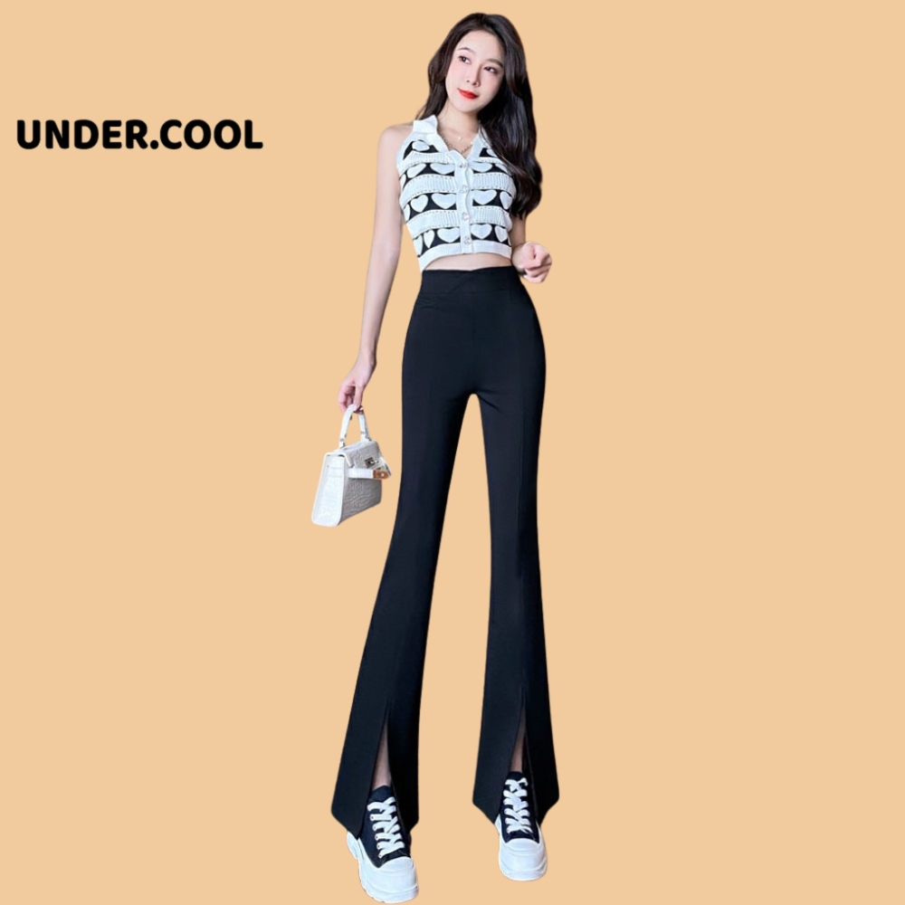 Quần tây ống rộng loe xẻ UNDERCOOL Nữ vitex phong cách hàn quốc Dáng Dài QD16