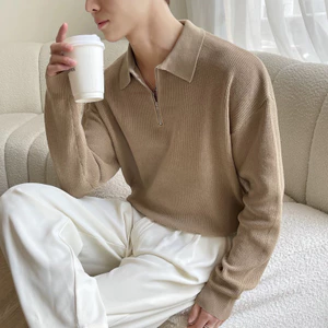 <<Có sẵn>> 001 Áo sợi dệt tay dài cổ V kiểu polo phong cách Hàn quốc dành cho nam mùa thu