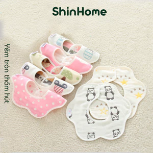 Yếm tròn cánh hoa cho bé trai bé gái sơ sinh nhiều lớp thấm hút ShinHome Baby