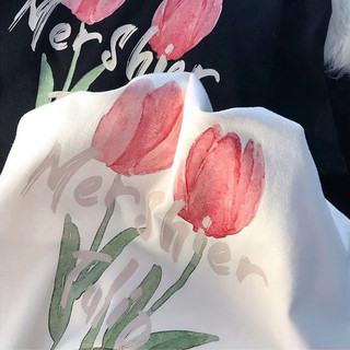 Áo Thun, Áo Phông Form Rộng Chữ 2 Bông Hoa TULIP