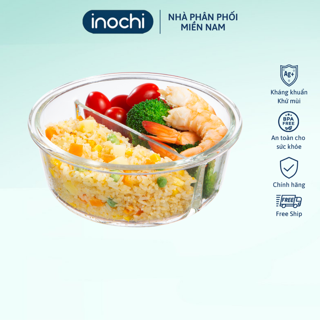 Ảnh Hộp thuỷ tinh tròn Inochi nhiều dung tích, hộp đựng cơm văn phòng, hộp thủy tinh có nắp đậy 2