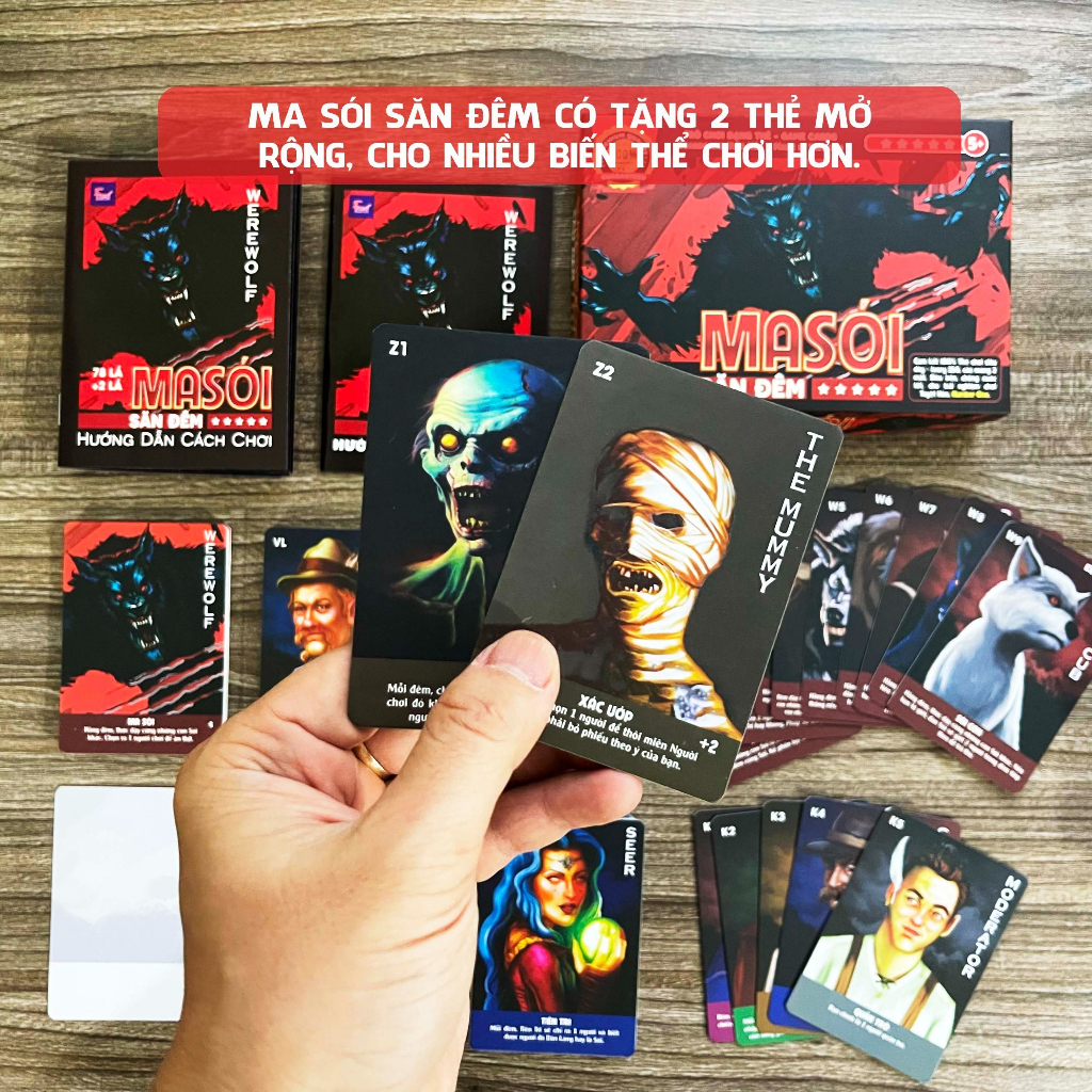 Board game việt hóa bài Ma Sói Săn Đêm - Werewoft - 80 lá - 78 lá tặng 2 thẻ mở rộng
