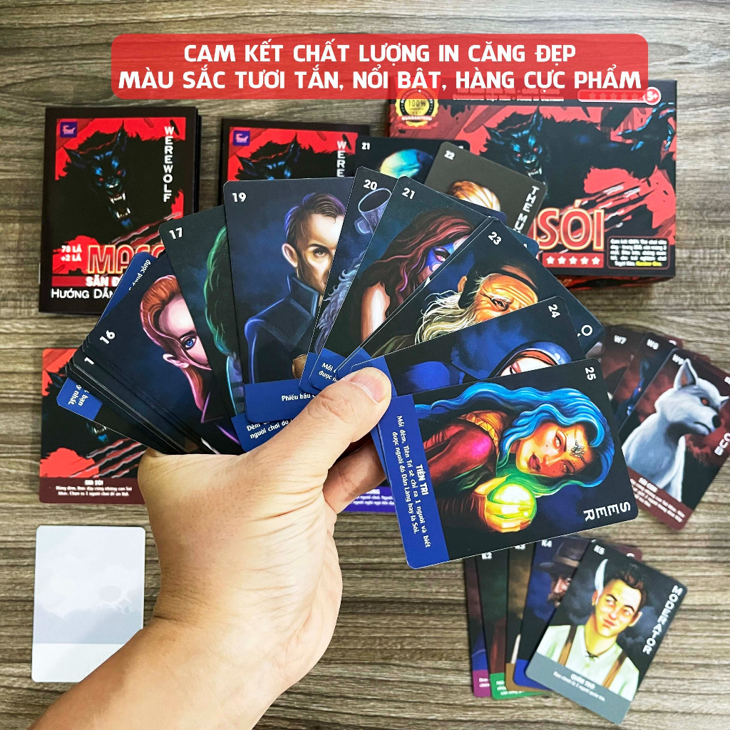 Board game việt hóa bài Ma Sói Săn Đêm - Werewoft - 80 lá - 78 lá tặng 2 thẻ mở rộng